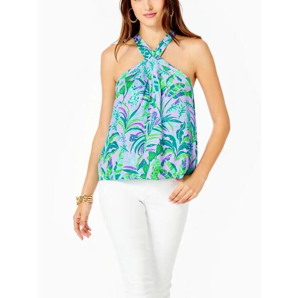 Lilly Pulitzer Rori Halter Top Purple Iris XL Beach Vacation Cruise Resort - Picture 1 of 14